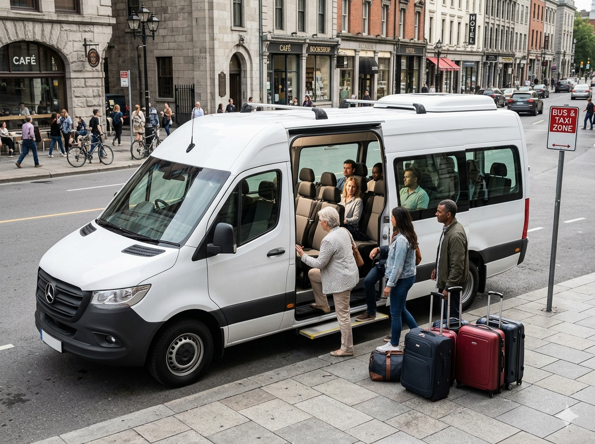11 seater taxi Melbourne airport pickup by Melbourne Super Maxi with group passengers and luggage at Melbourne Airport for group travel transfer