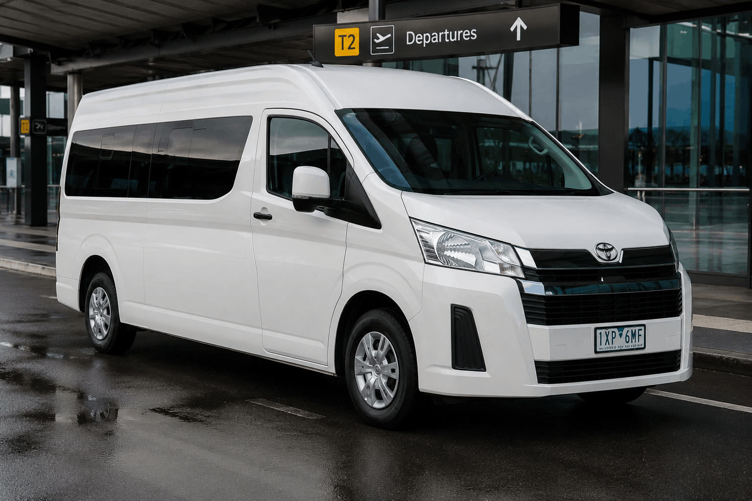Airport Transfers Melbourne 11 seater Toyota maxi taxi at airport terminal