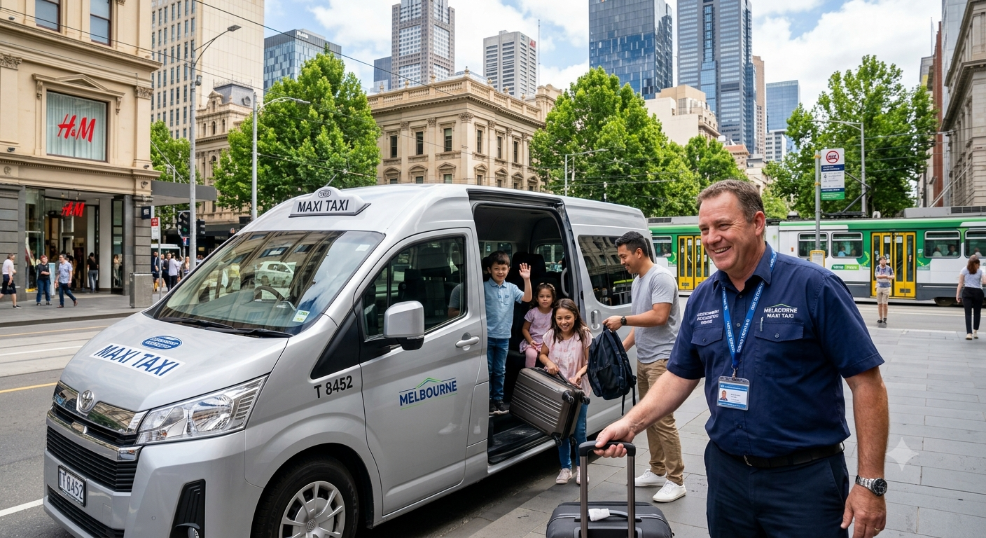 Government Accredited Drivers Maxi Taxi Melbourne with a licensed 11 Seater Toyota HiAce Maxi Taxi providing safe, professional passenger transport in Melbourne.