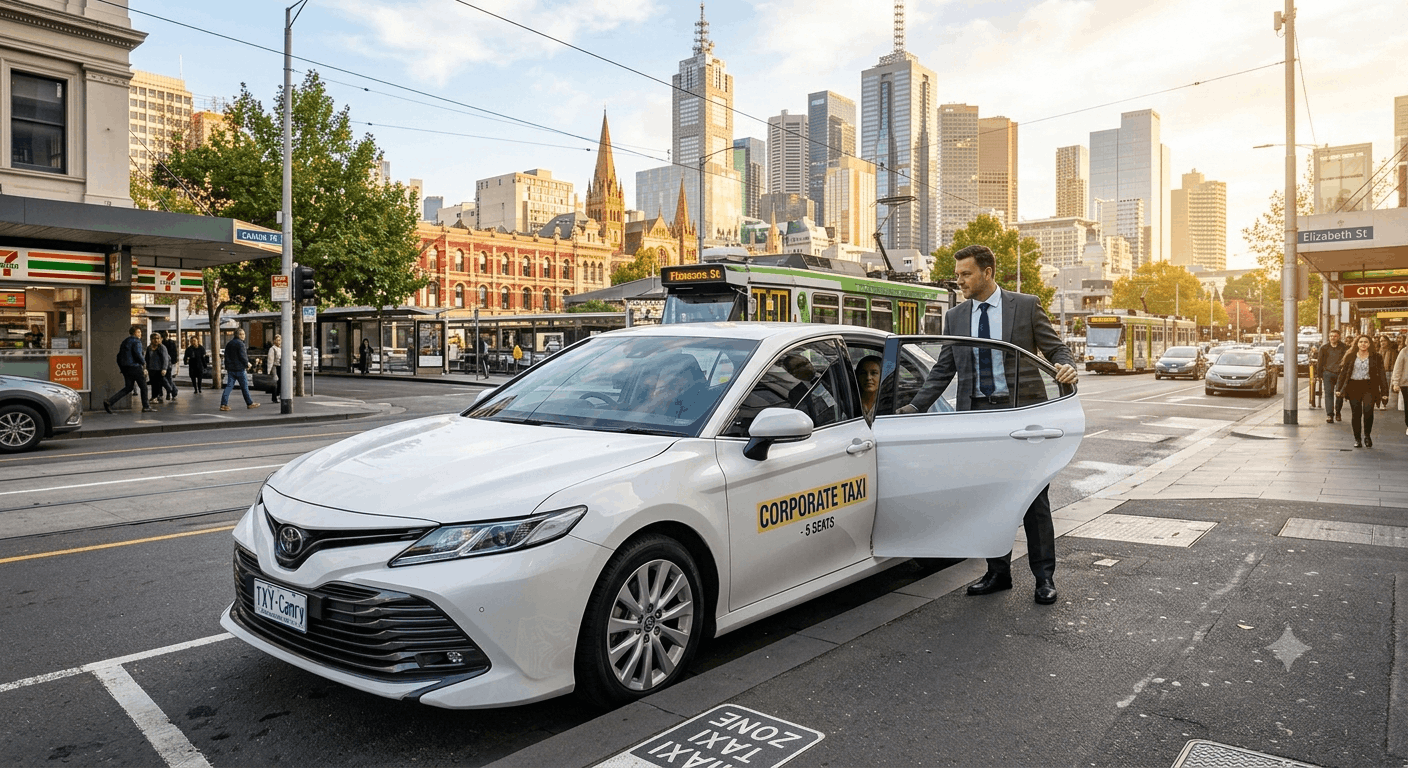 
Professional Melbourne pickup service for home and office commuting with clean comfortable taxi and experienced driver ensuring timely travel across the city